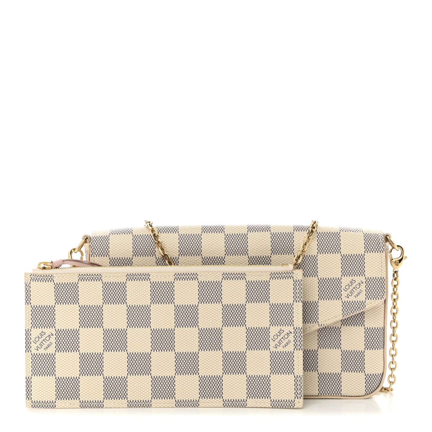 Damier Azur Pochette Felicie Chain Wallet Rose Ballerine