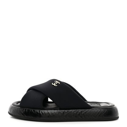 Chanel Fabric CC Mules Sandals 36 Black 1 of 9