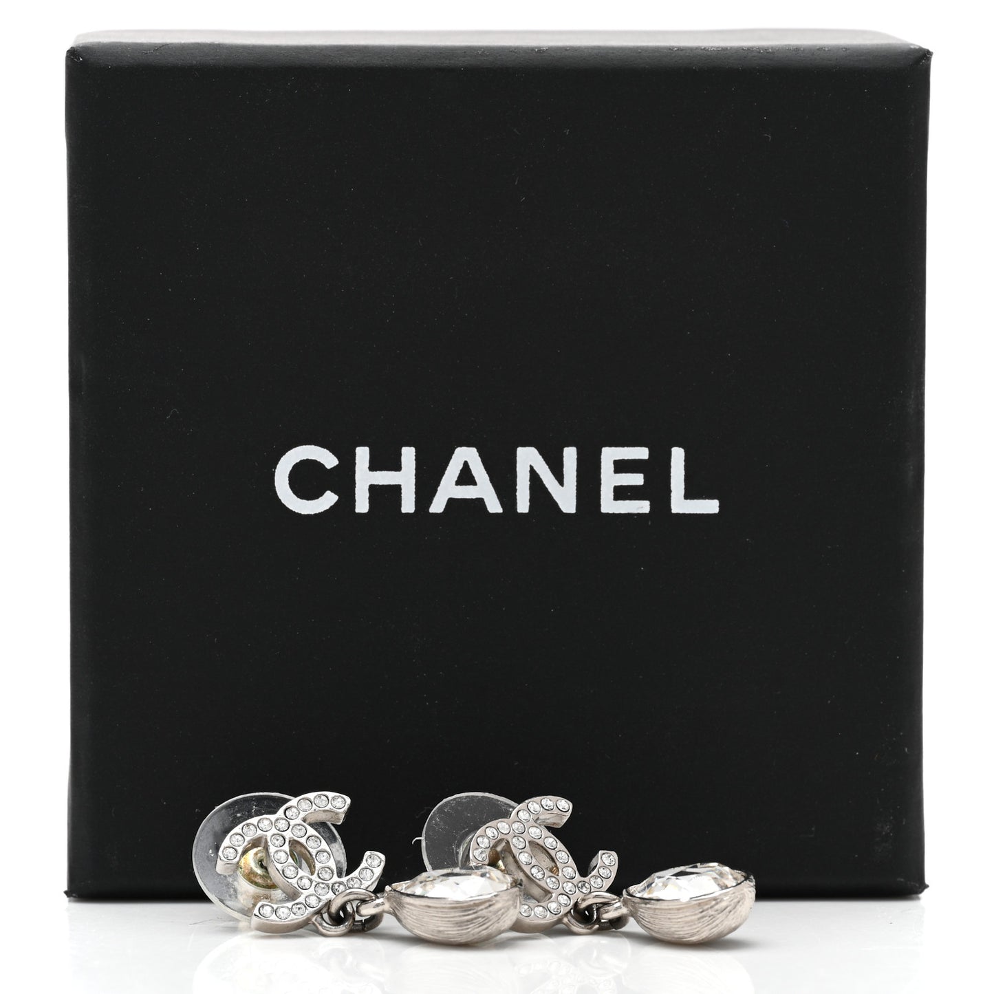 CC Crystal Teardrop Dangle Earrings Silver