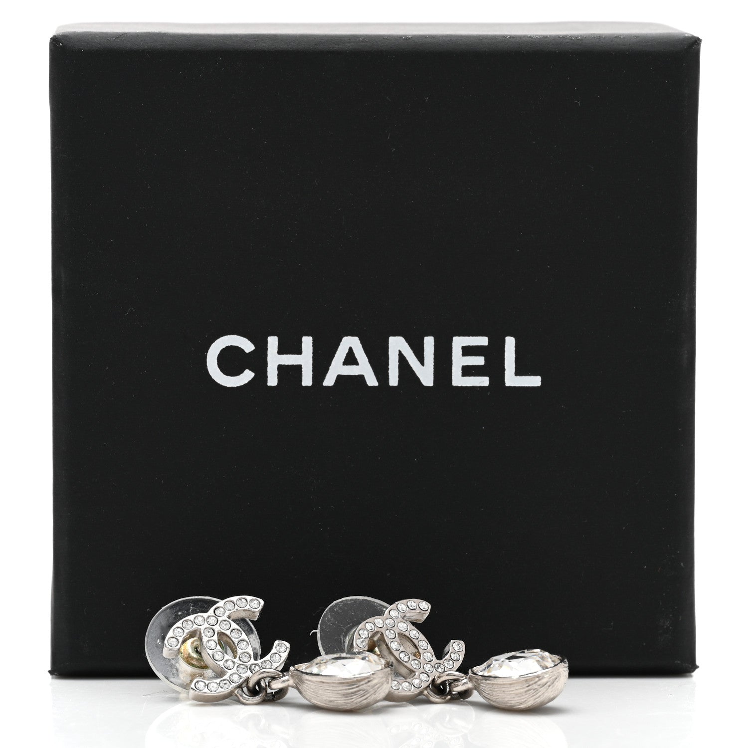 Chanel CC Crystal Teardrop Dangle Earrings Silver 5 of 5