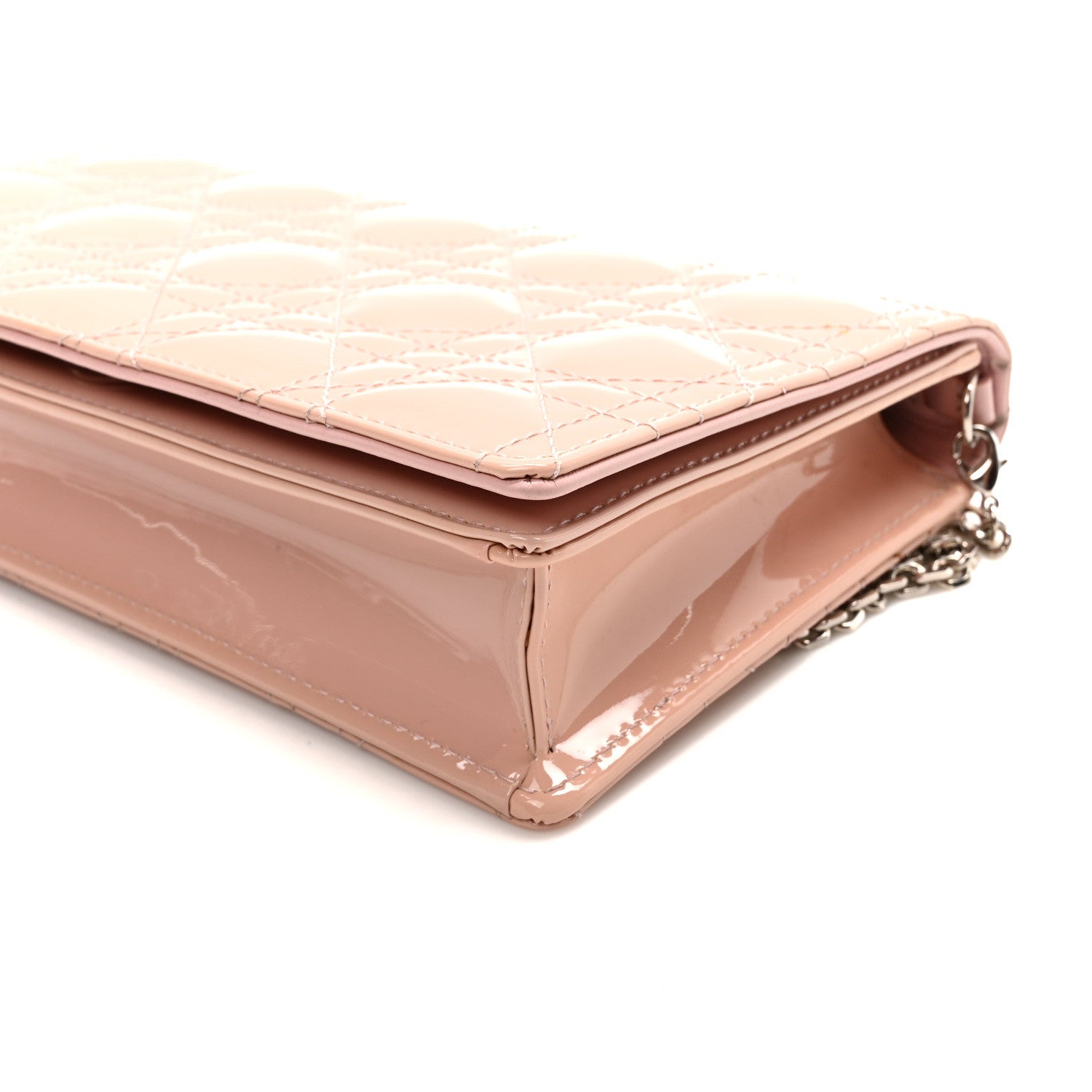 Christian Dior Patent Cannage Lady Dior Chain Wallet Rose Clair 9 of 9