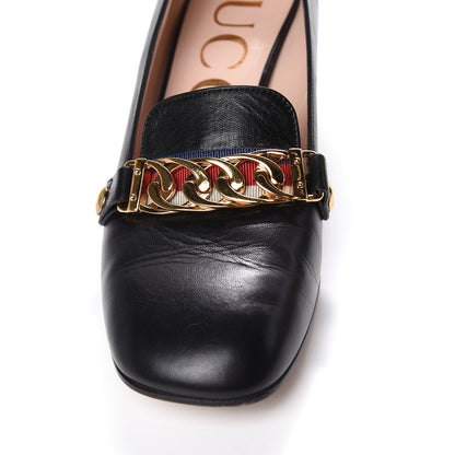 Gucci Malaga Kid Sylvie Web Chain Mid Heel Loafers 36.5 Black 13 of 15