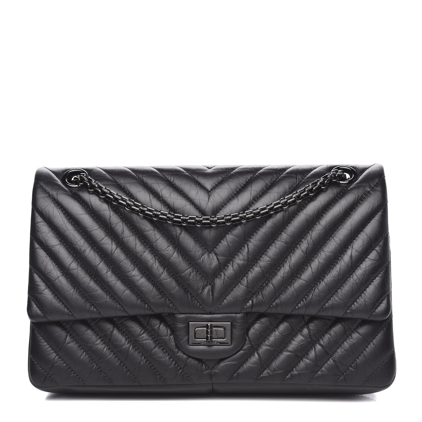 Aged Calfskin Chevron Quilted 2.55 Reissue 226 So Black