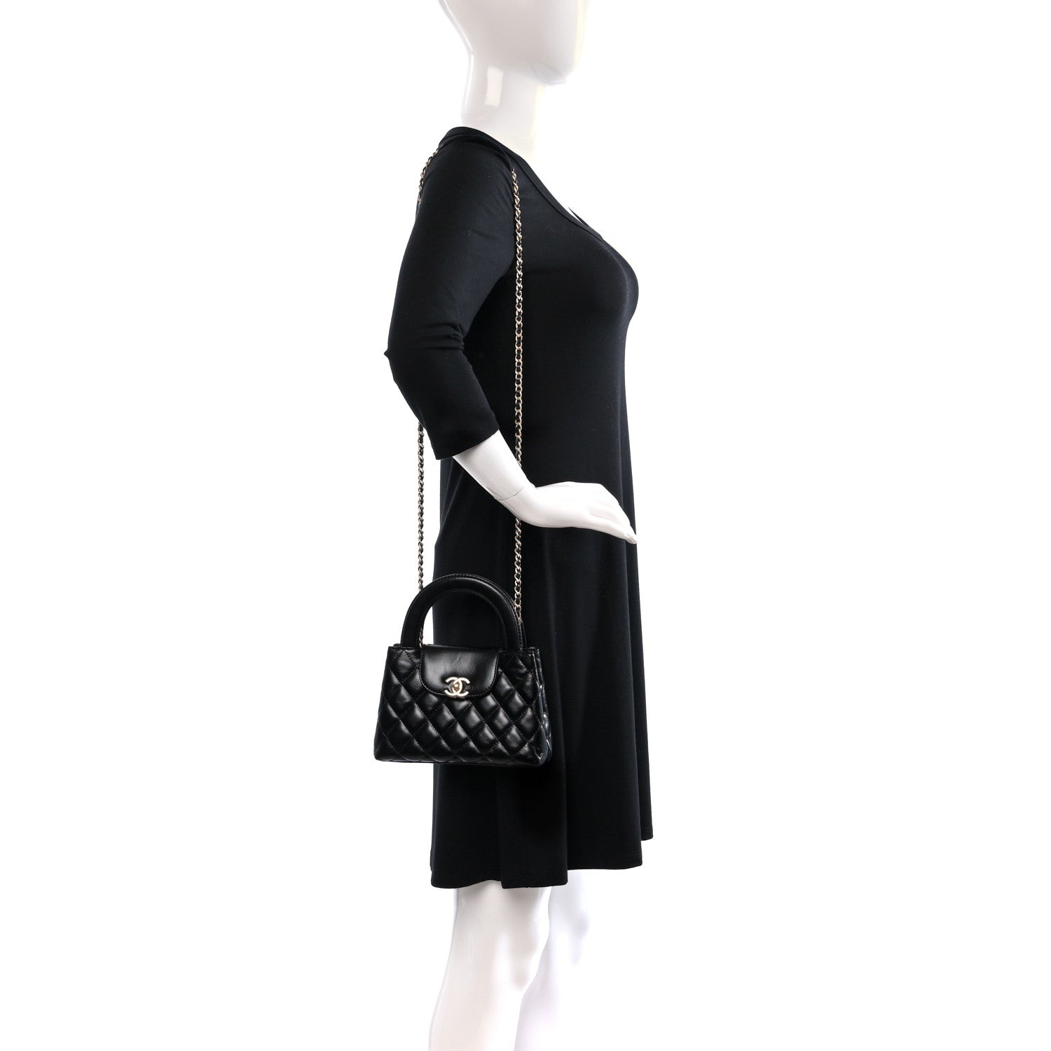 Chanel Shiny Aged Calfskin Quilted Nano Kelly Shopper Black 2 of 10
