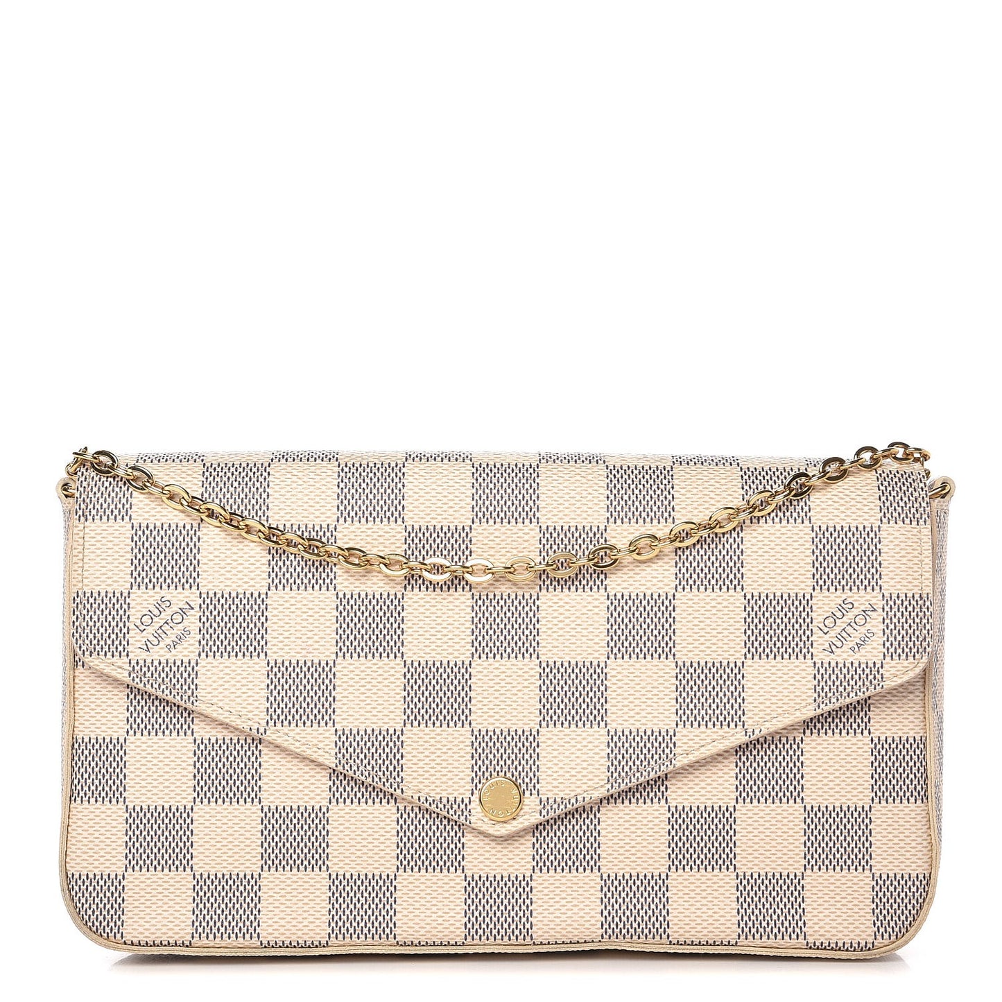 Damier Azur Pochette Felicie Chain Wallet Rose Ballerine