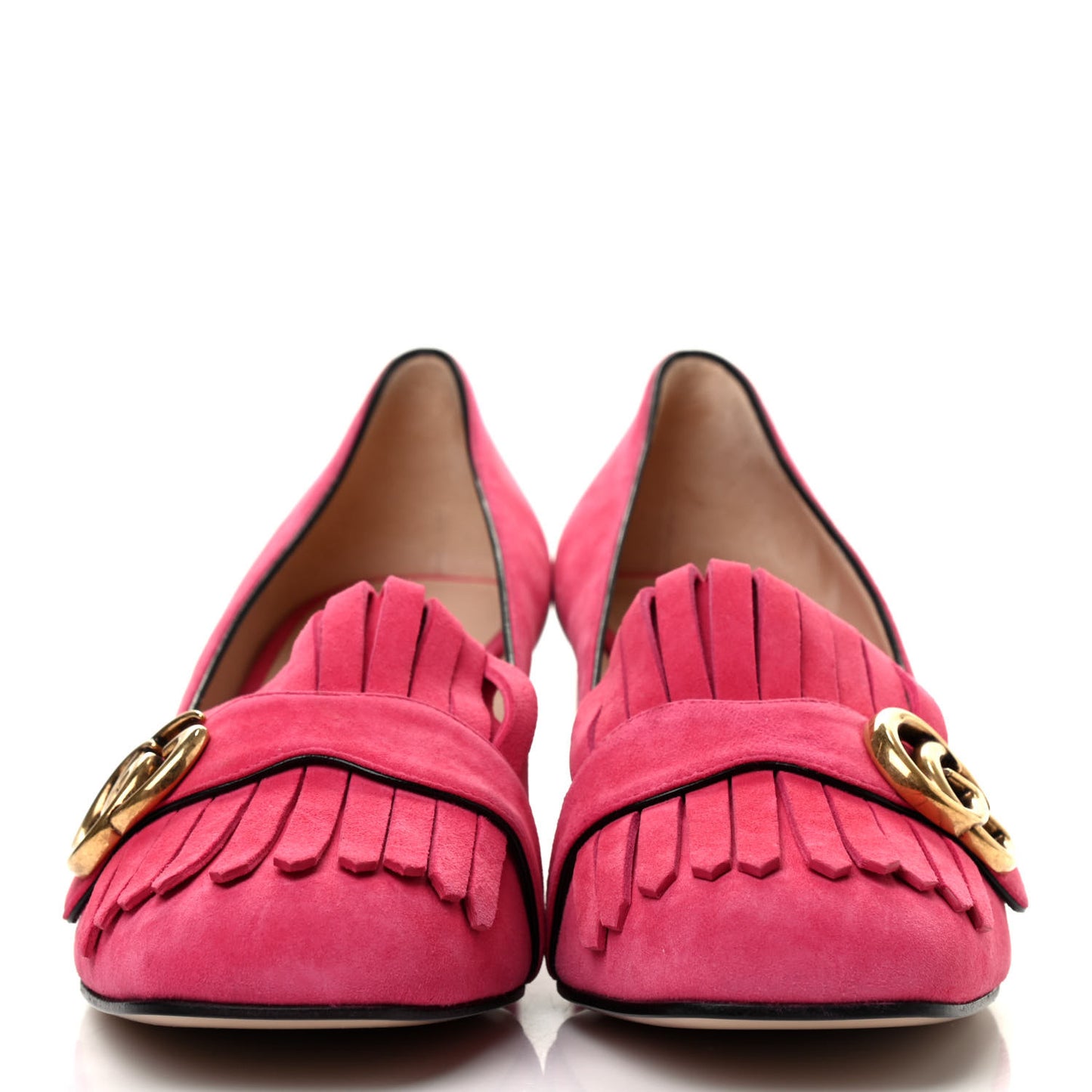 Kid Scamosciato GG Marmont Fringe 50mm Loafer Pumps 39.5 Hot Pink