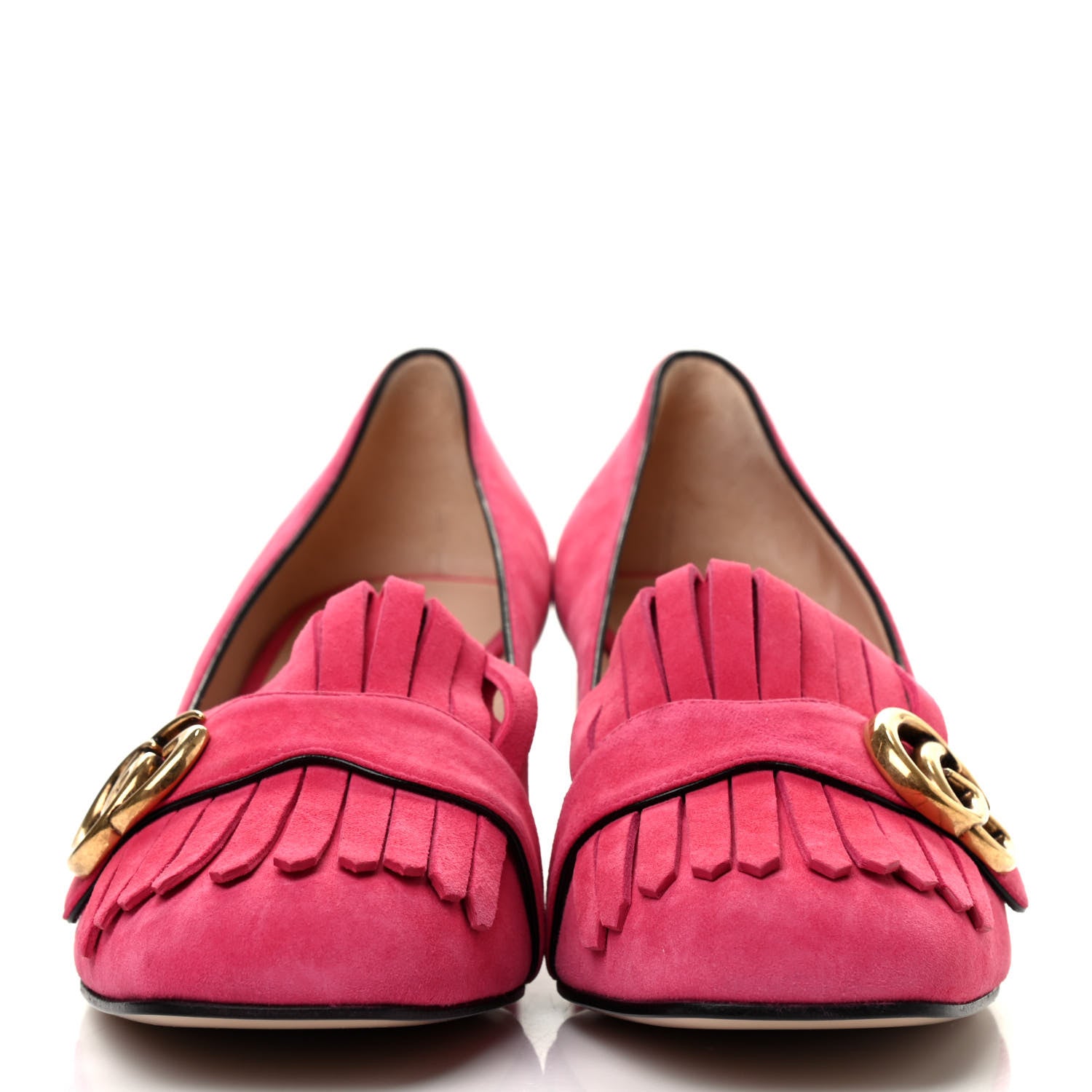 Gucci Kid Scamosciato GG Marmont Fringe 50mm Loafer Pumps 39.5 Hot Pink 2 of 8