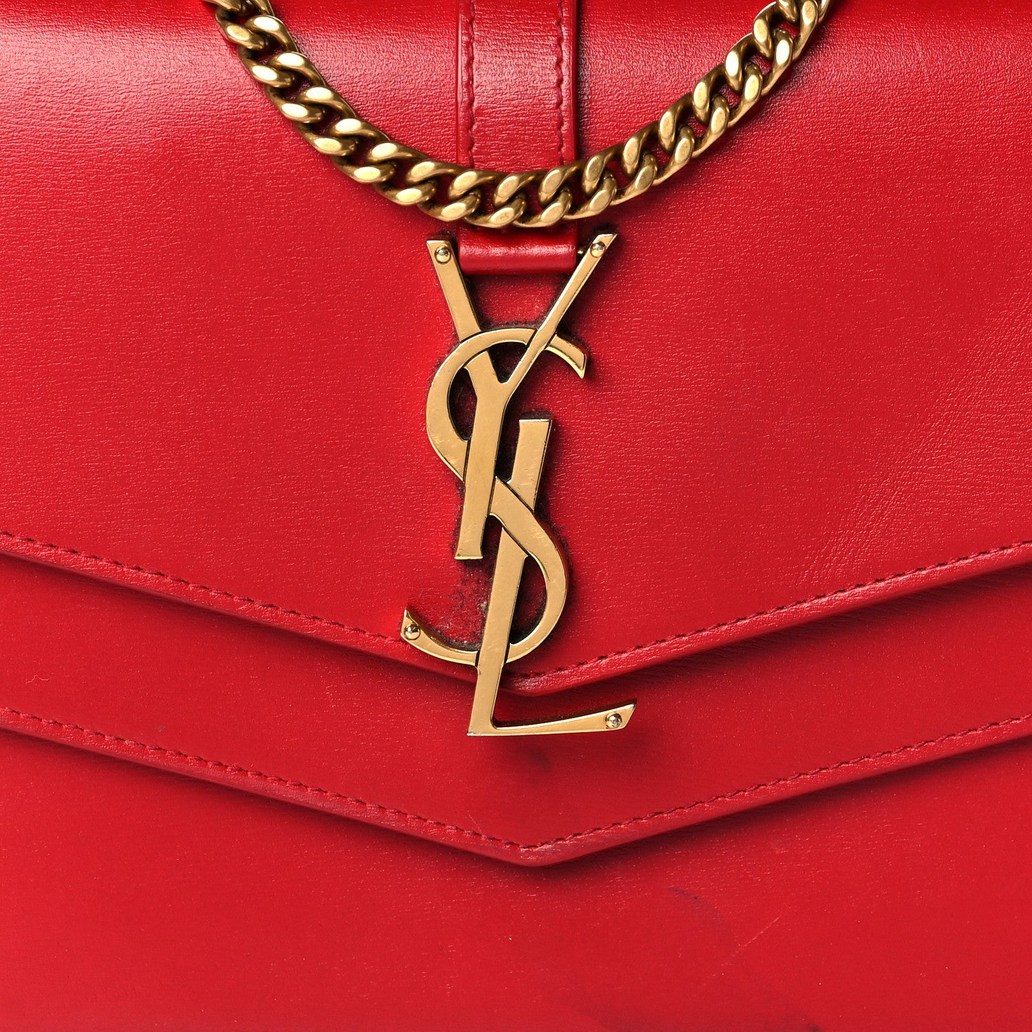 Saint Laurent Smooth Calfskin Monogram Sulpice Chain Wallet Red 6 of 16