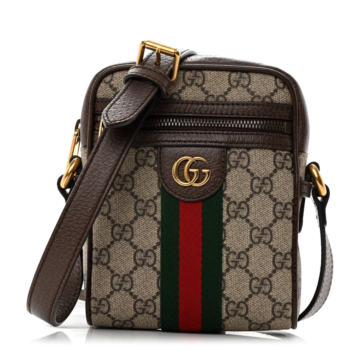 Gucci GG Supreme Monogram Web Mini Ophidia Messenger Brown 1 of 10