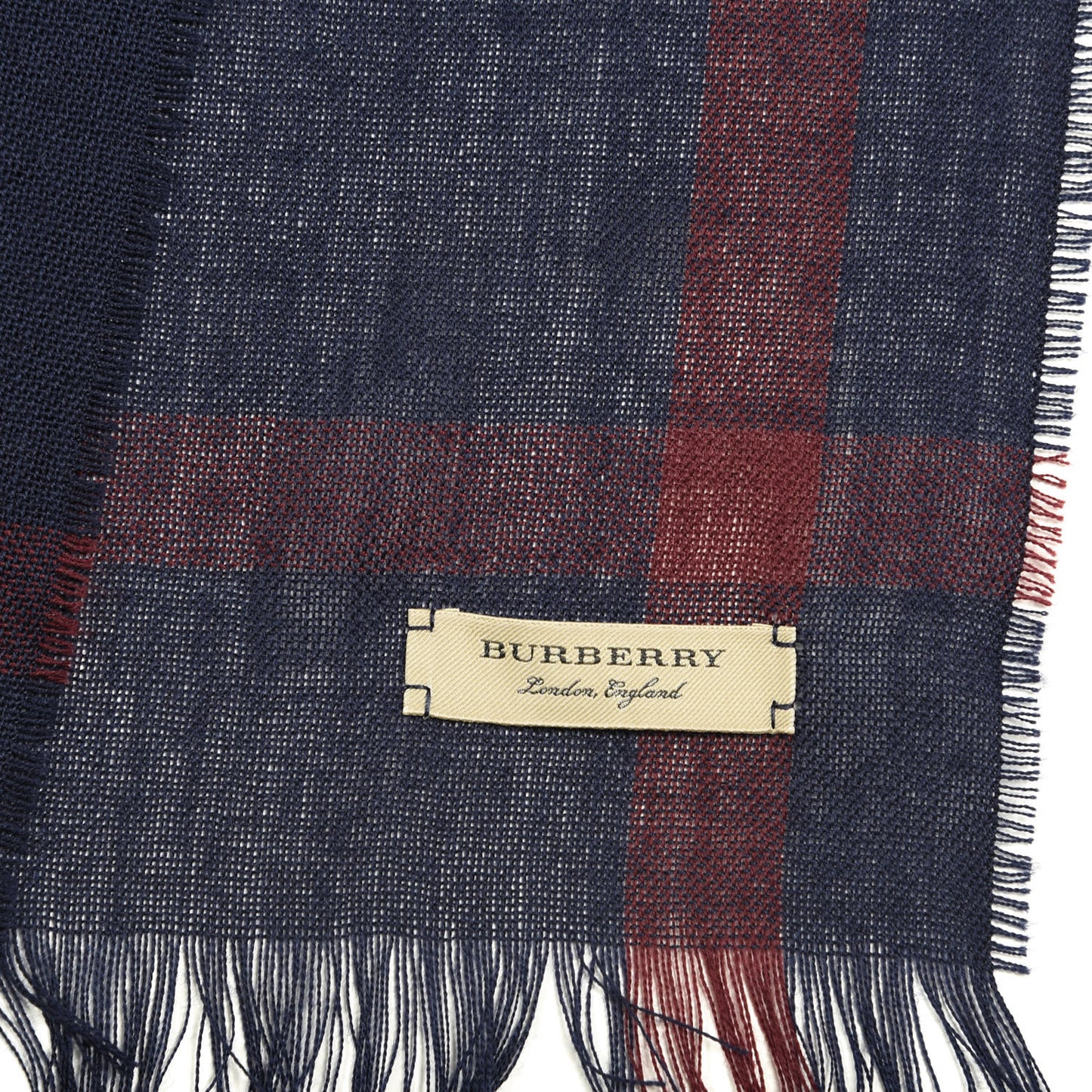 Wool Cashmere Check Lightweight Scarf Navy