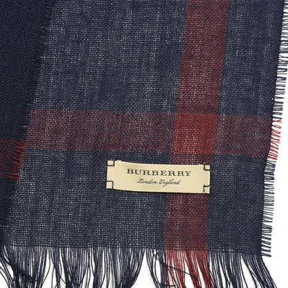 Burberry Wool Cashmere Check Lightweight Scarf Navy 3 of 4