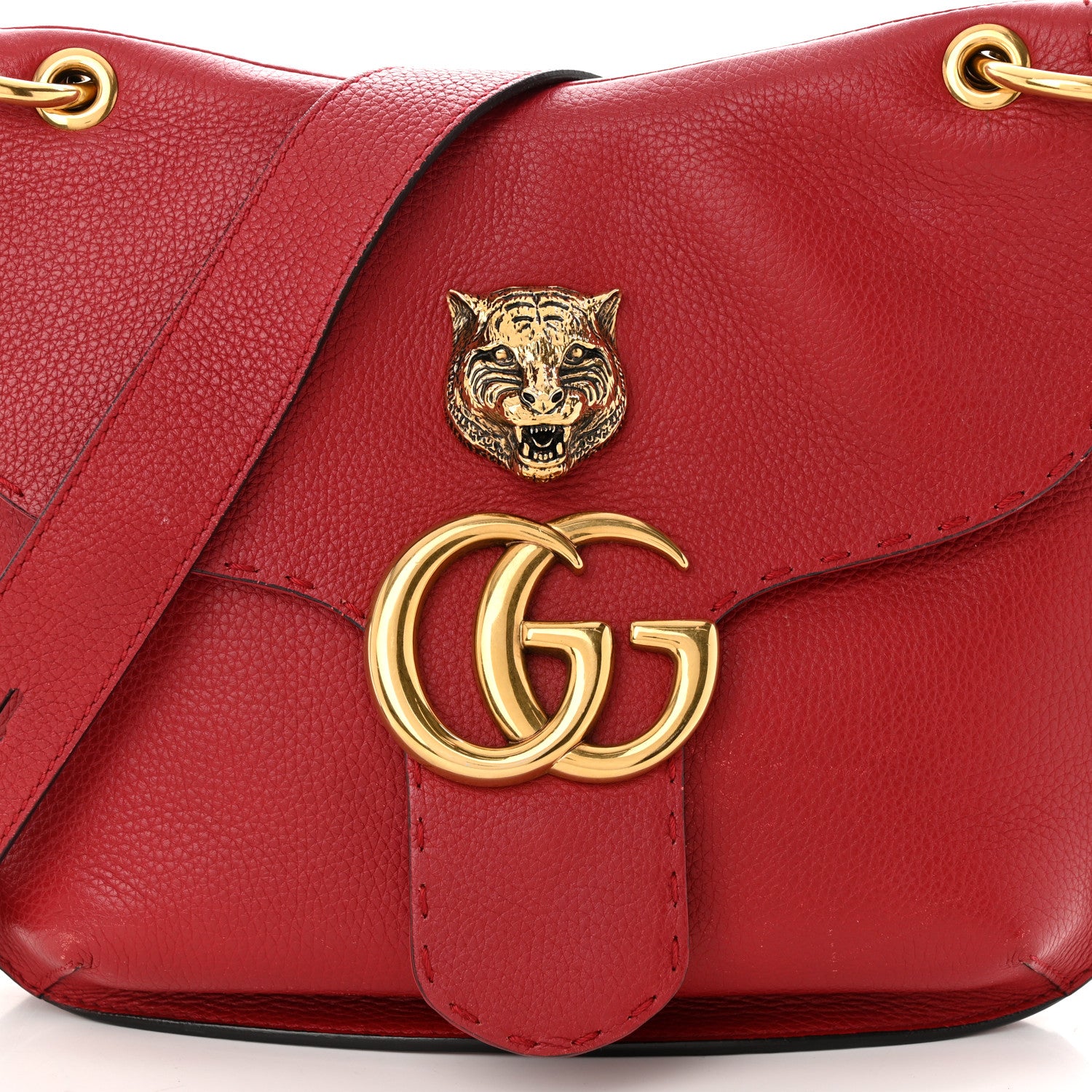 Gucci Cellarius Calfskin Feline GG Marmont Flap Shoulder Bag Vulcanic Red 8 of 13