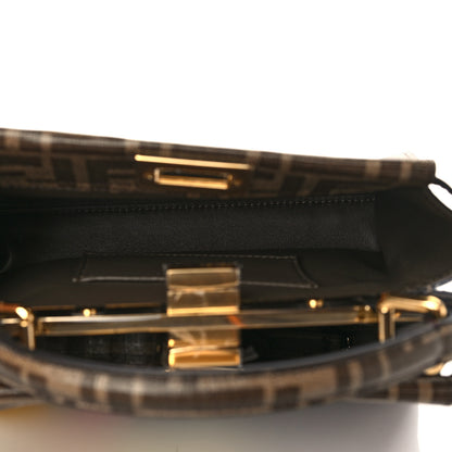 Fendi Glazed Fabric Vitello FF 1974 Hairdo Girls Inlay Mini Peekaboo Iconic Satchel Mogano Panna Multicolor 4 of 6