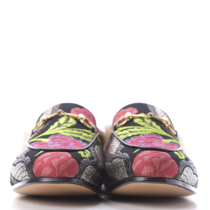 Gucci Brocade Fur Floral Womens Princetown Slippers 36 Black Anthracite 2 of 10