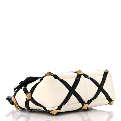 Valentino Garavani Nappa Large Roman Stud Shoulder Bag Ivory Black 4 of 8