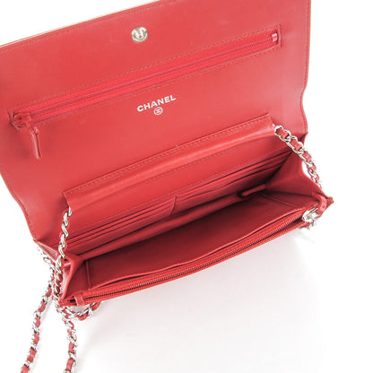 Chanel Lambskin Camellia Embossed Wallet On Chain WOC Red 5 of 8