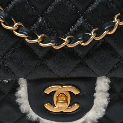 Chanel Lambskin Shearling Large CC Flap Bag Black White 8 of 10