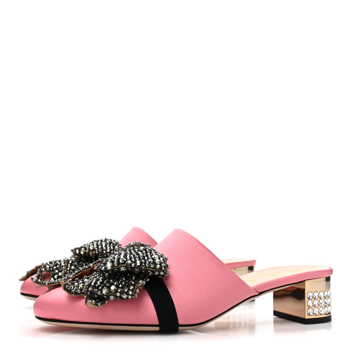 Silk Satin Crystal Embellished Bow Mules 40 Peonia