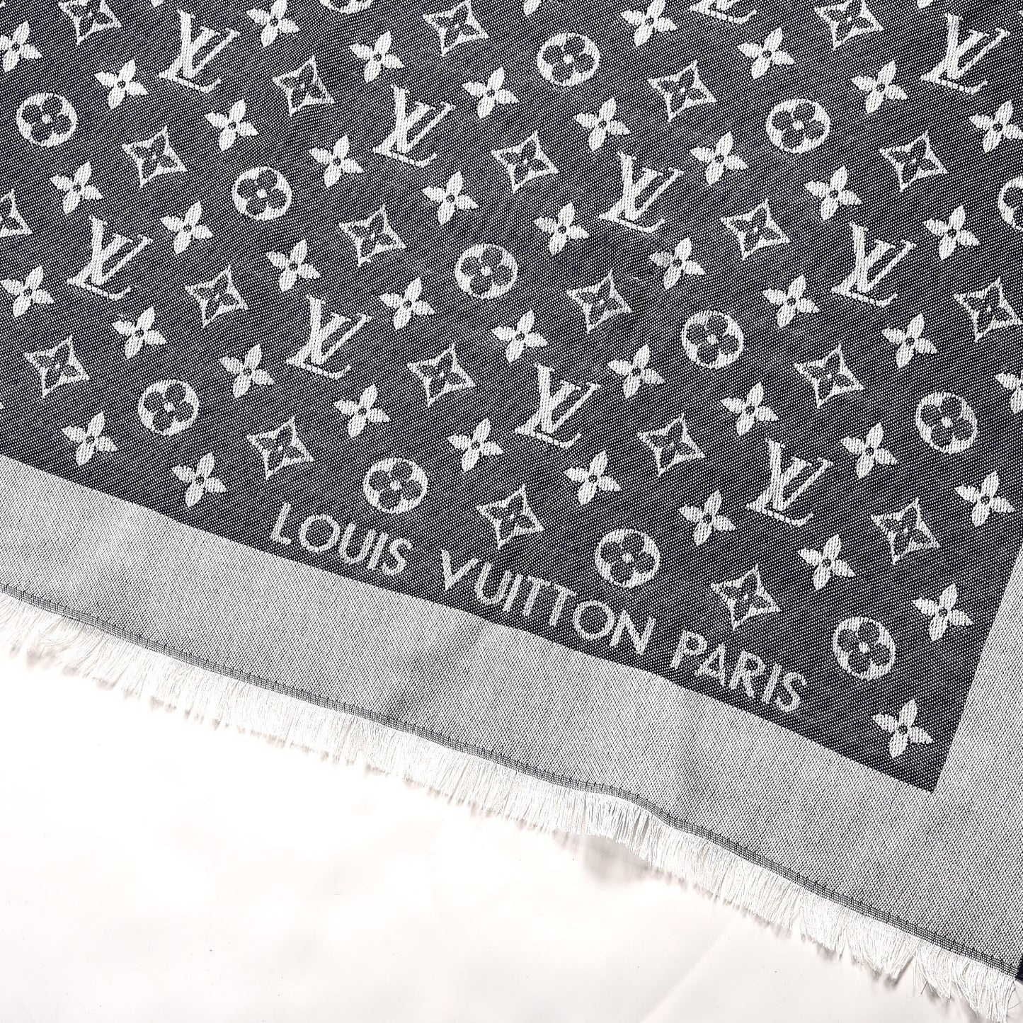 Wool Silk Monogram Denim Shawl Blue