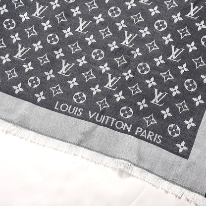 Louis Vuitton Wool Silk Monogram Denim Shawl Blue 3 of 6