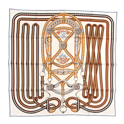 Hermes Silk Twill Grand Tralala 90 White Caramel Miel 1 of 5
