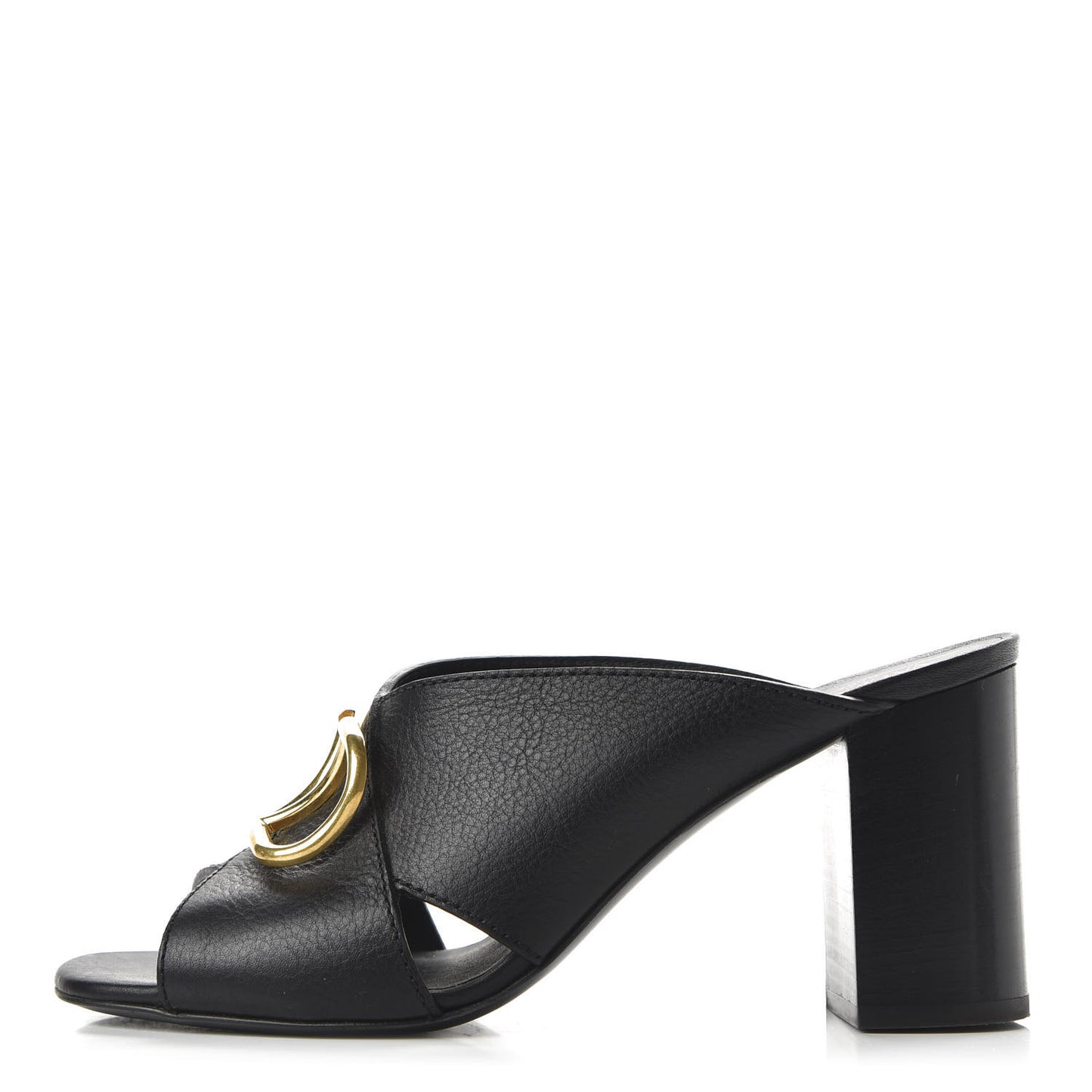 Grainy Cowhide VLogo Mid Heel Slide Sandals 39 Black
