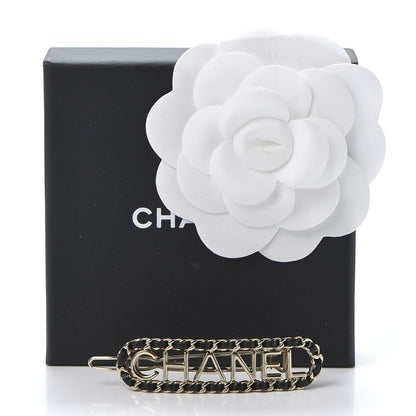 Chanel Metal Lambskin Vintage Allure Logo Hair Clip Black Gold 4 of 4