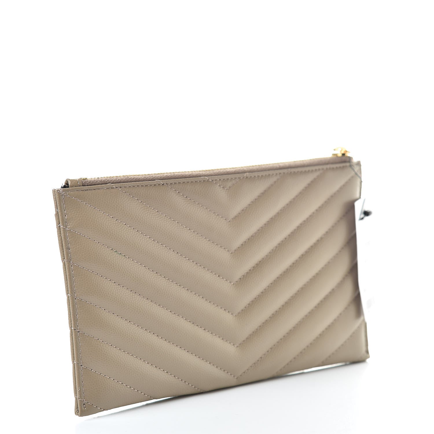 Saint Laurent Grain De Poudre Chevron Monogram Bill Pouch Dusty Grey 3 of 7