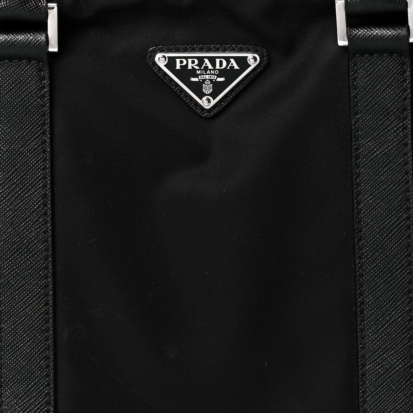 Tessuto Nylon Saffiano Metal Triangle Logo Work Bag Black