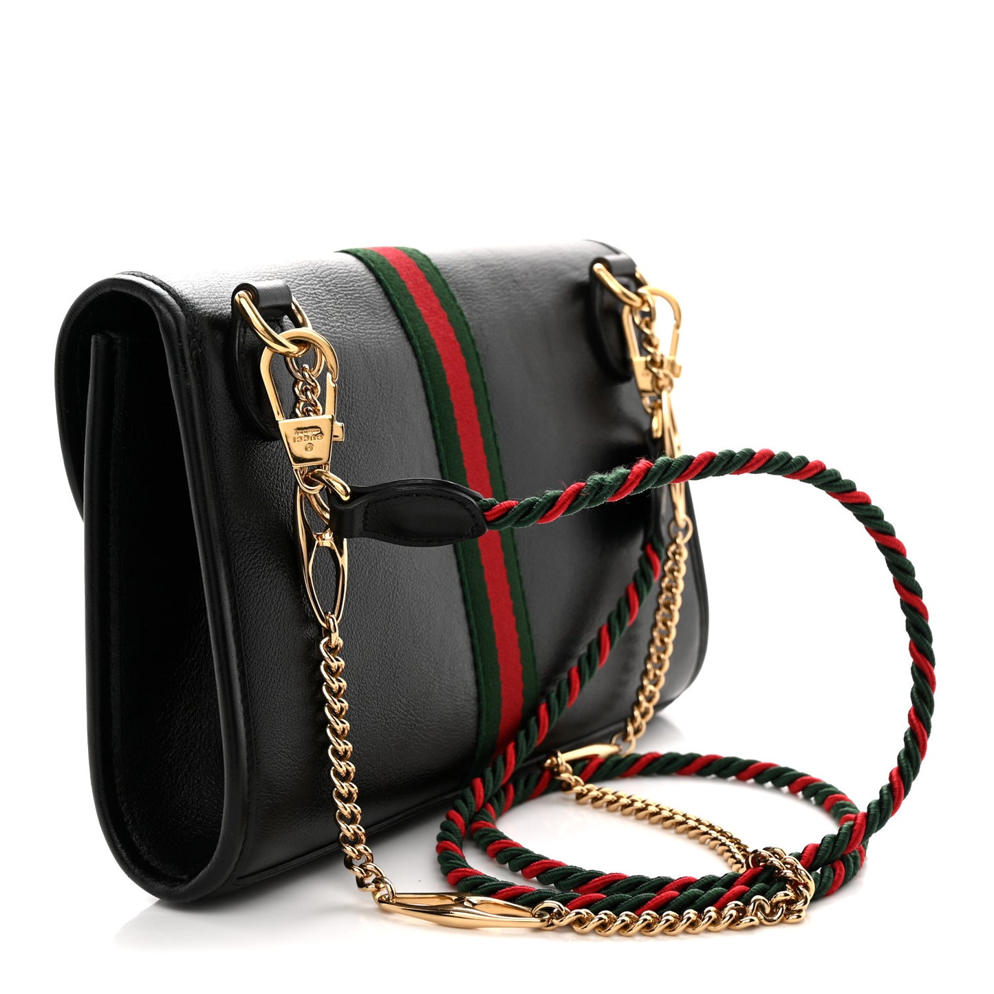 Textured Calfskin Web Small Rajah Slim Flap Shoulder Bag Black