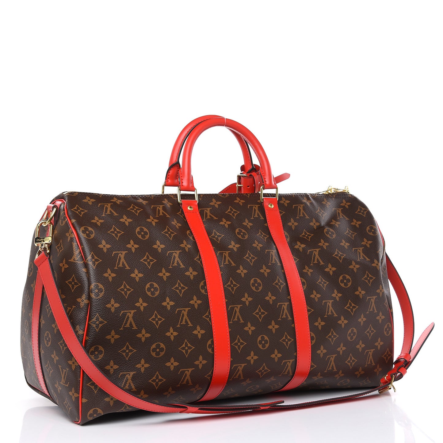 Calfskin Monogram Keepall Bandouliere 50 Coquelicot