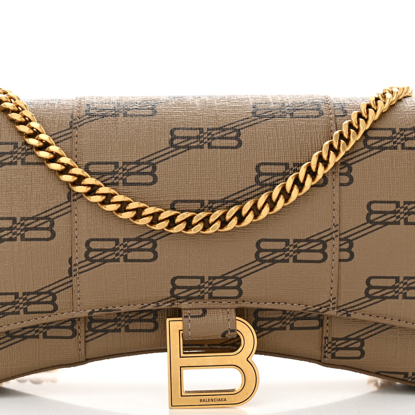 Coated Canvas BB Monogram Hourglass Chain Bag Beige Brown
