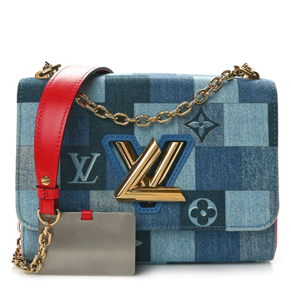 Louis Vuitton Denim Damier Monogram Twist Shoulder Bag MM Blue Rouge 2 of 10