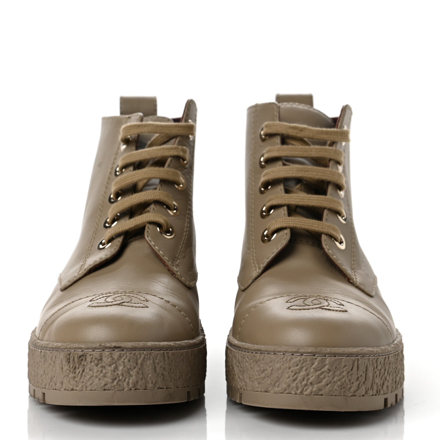 Chanel Calfskin CC Turnlock Lace Up Boots 39.5 Beige 2 of 11