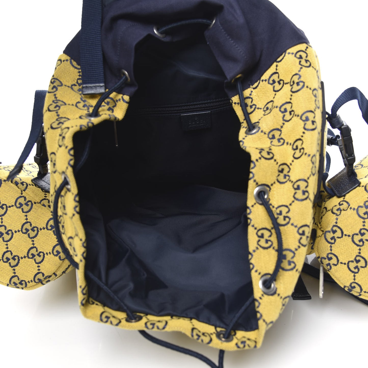 Monogram Multicolor Script Logo Large Double Pocket Backpack Yellow Blue