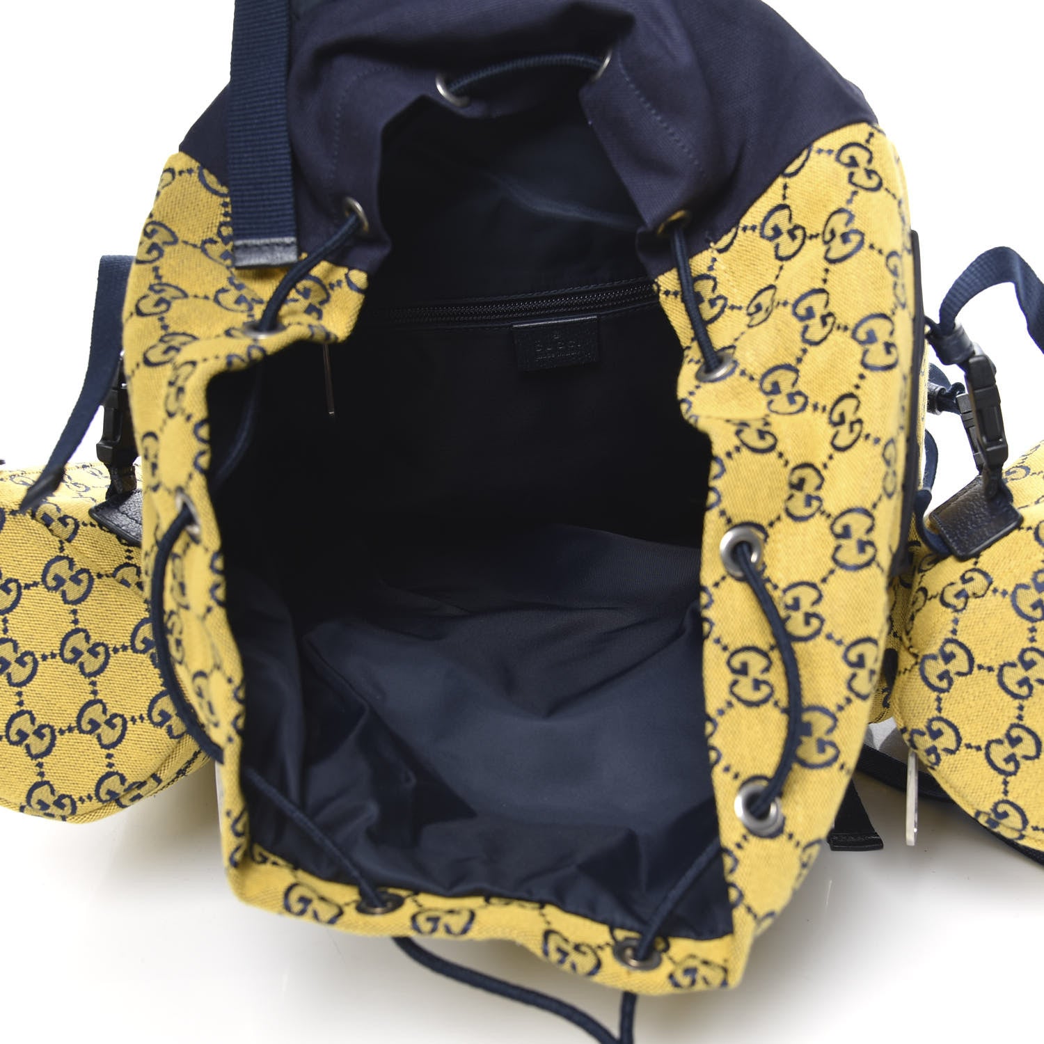 Gucci Monogram Multicolor Script Logo Large Double Pocket Backpack Yellow Blue 4 of 10