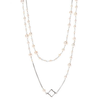 David Yurman Sterling Silver Pearl Quatrefoil Long Chain Necklace 1 of 8