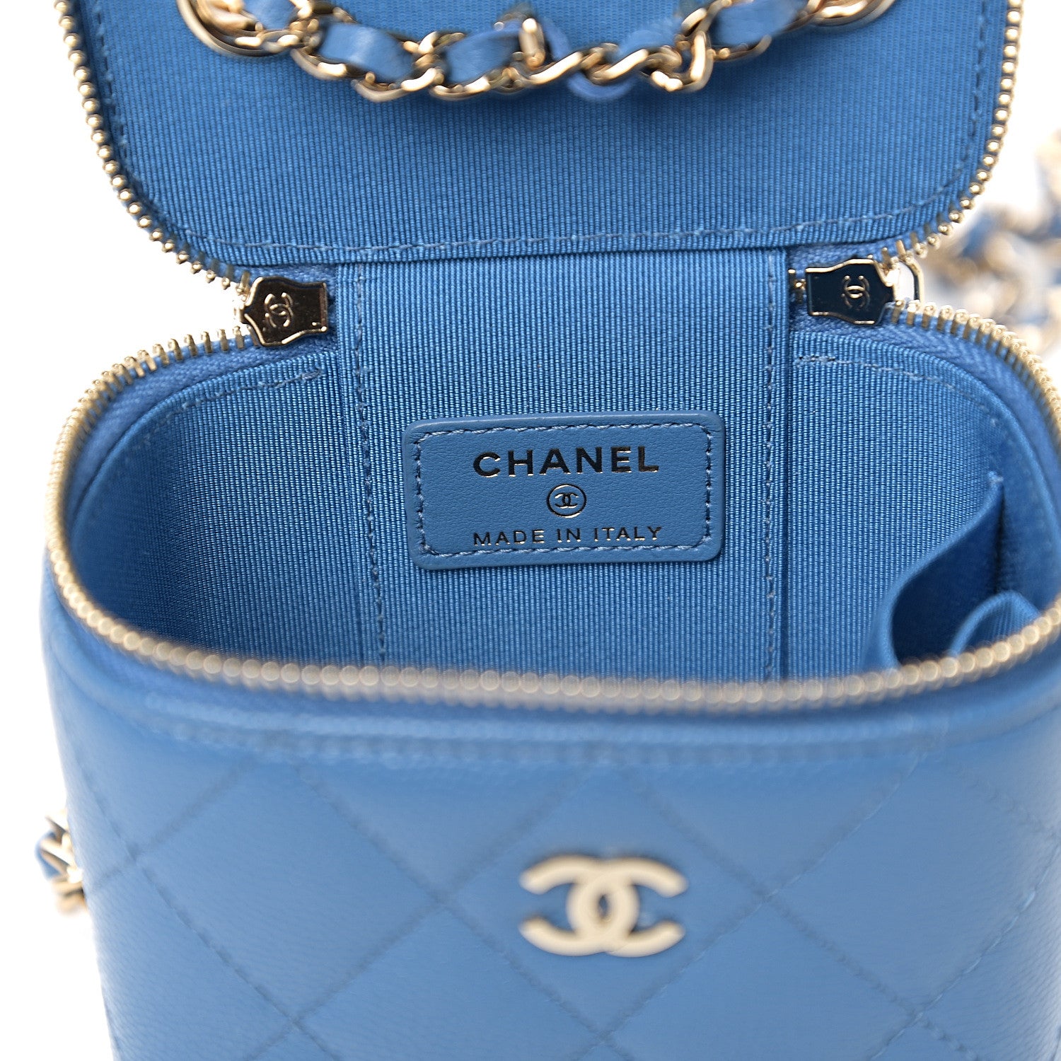 Chanel Caviar Quilted Mini Vanity Case With Chain Blue 5 of 8
