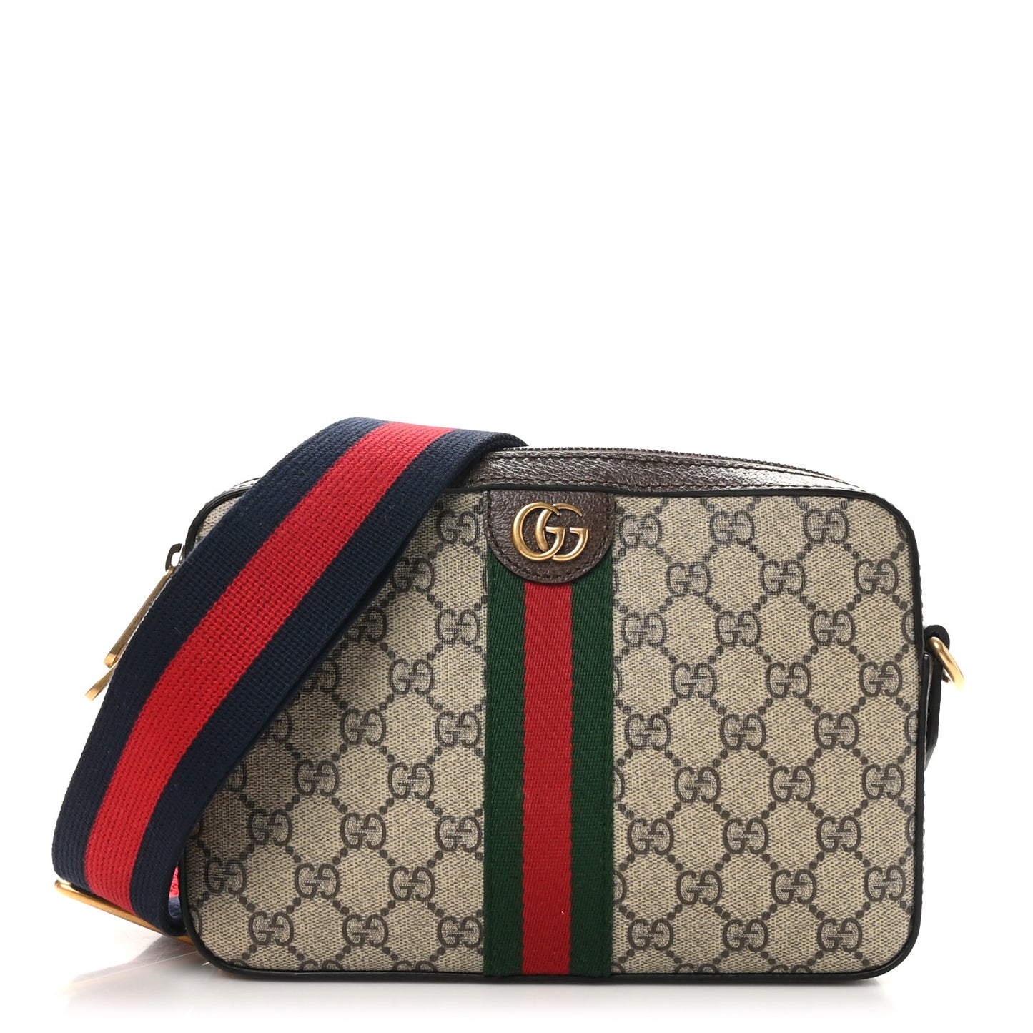 GG Supreme Monogram Textured Dollar Calfskin Web Ophidia Wristlet Shoulder Bag Beige Ebony New Acero