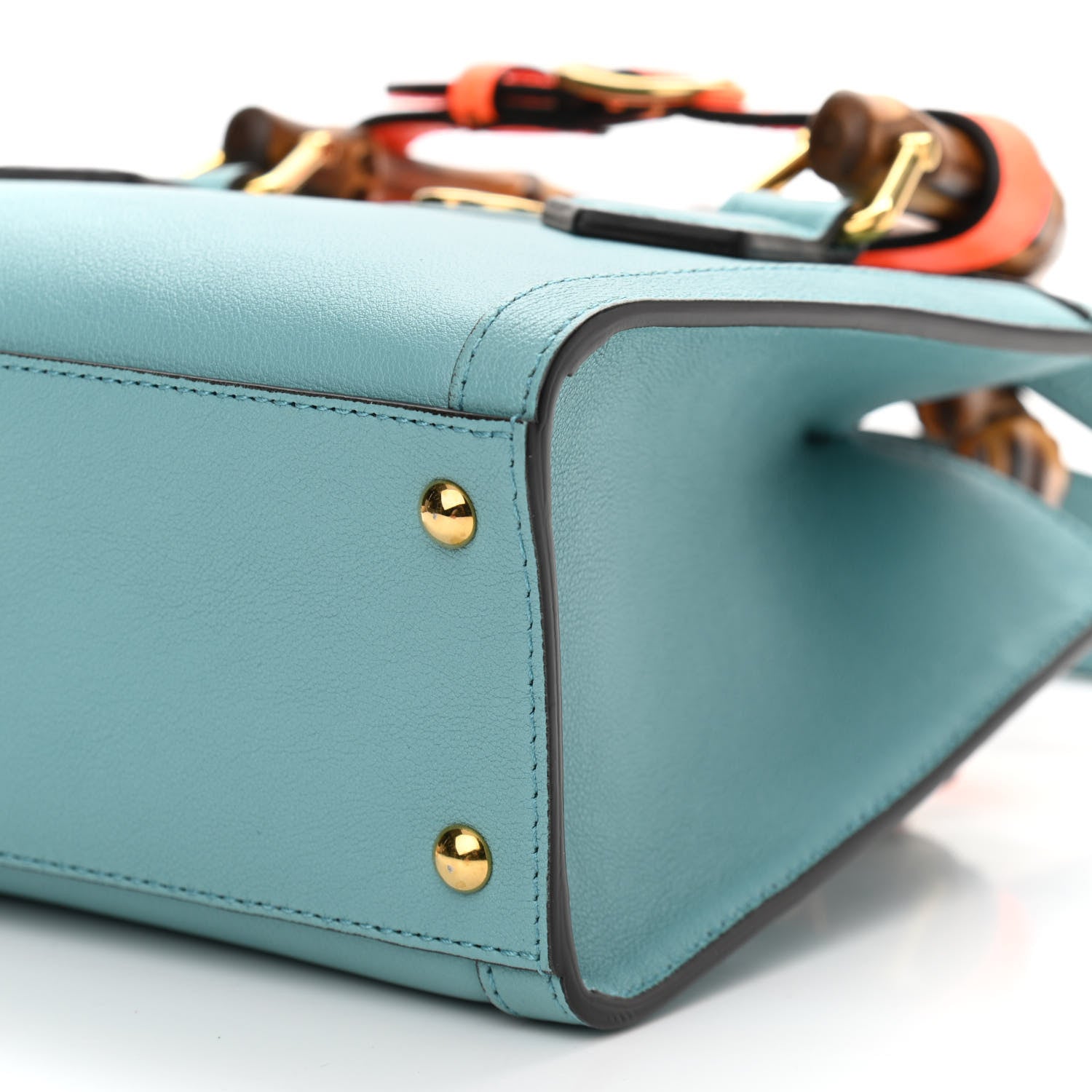 Gucci Wonka Grain Calfskin Mini Diana Tote Bag Dusty Azure Orange Fluo 12 of 12