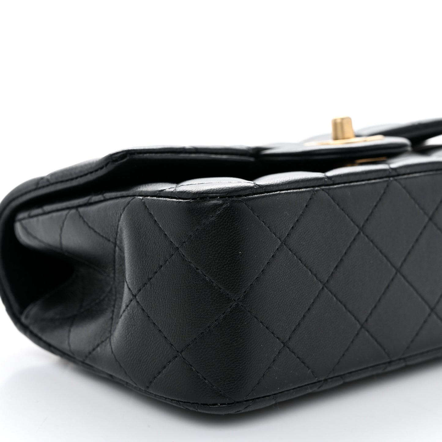 Lambskin Quilted Metal Mini Top Handle Rectangular Flap Black