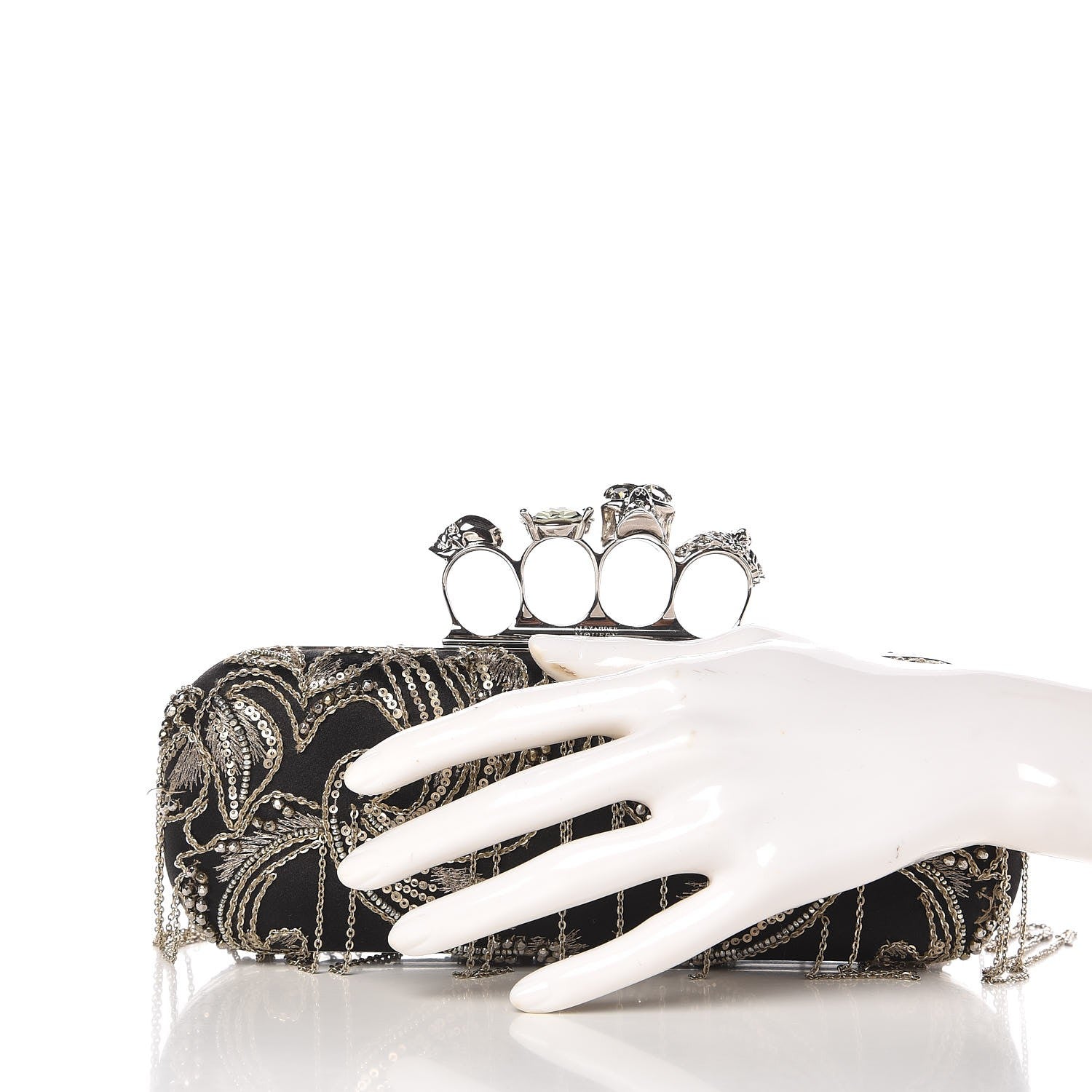 Alexander McQueen Silk Chain Skull Knuckle Box Clutch Black 2 of 7