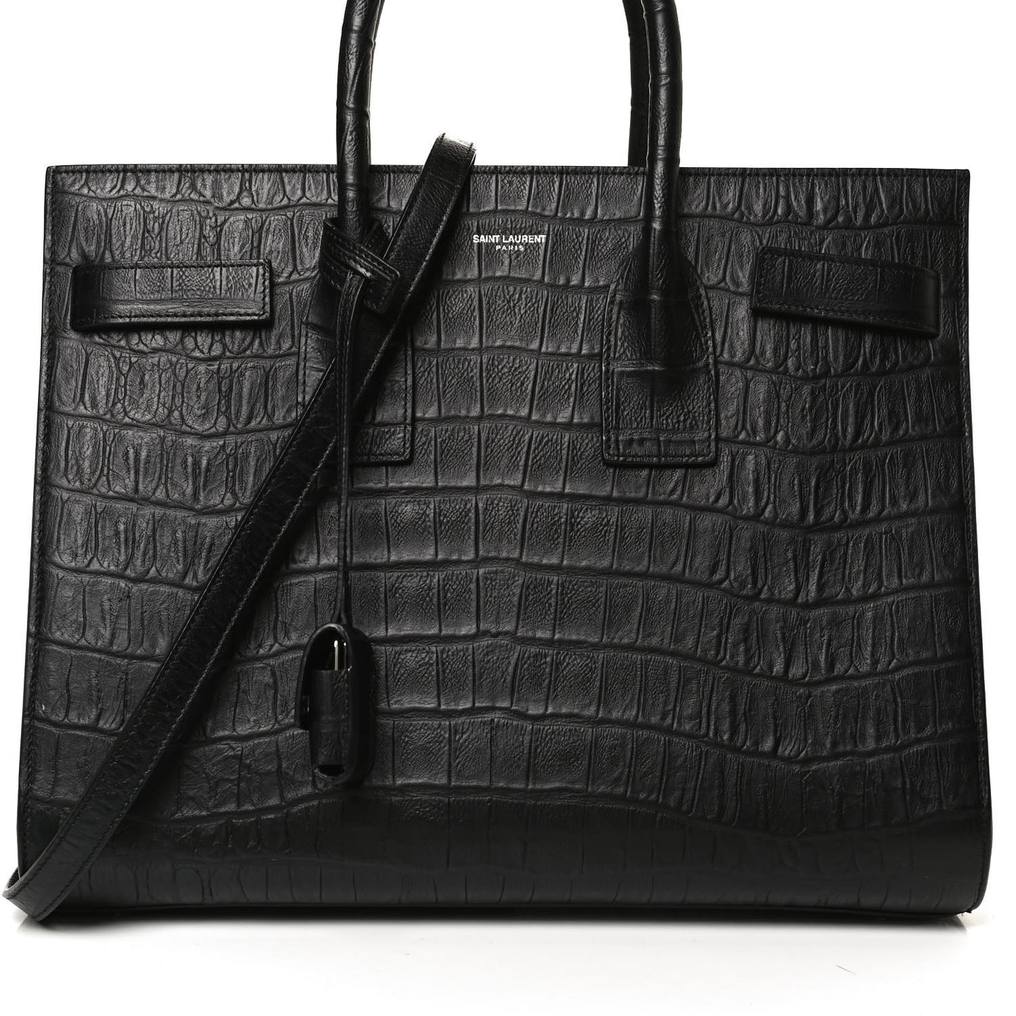Calfskin Crocodile Embossed Small Sac de Jour Black