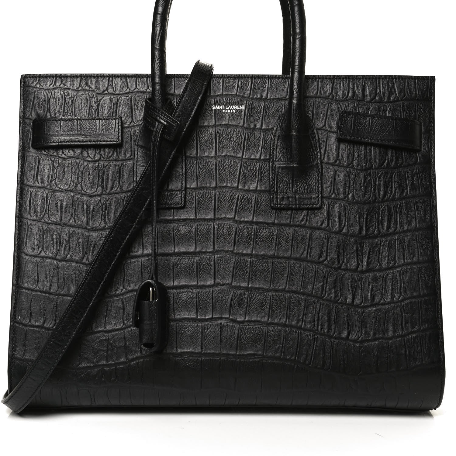 Saint Laurent Calfskin Crocodile Embossed Small Sac de Jour Black 9 of 11