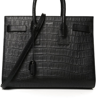 Saint Laurent Calfskin Crocodile Embossed Small Sac de Jour Black 9 of 11