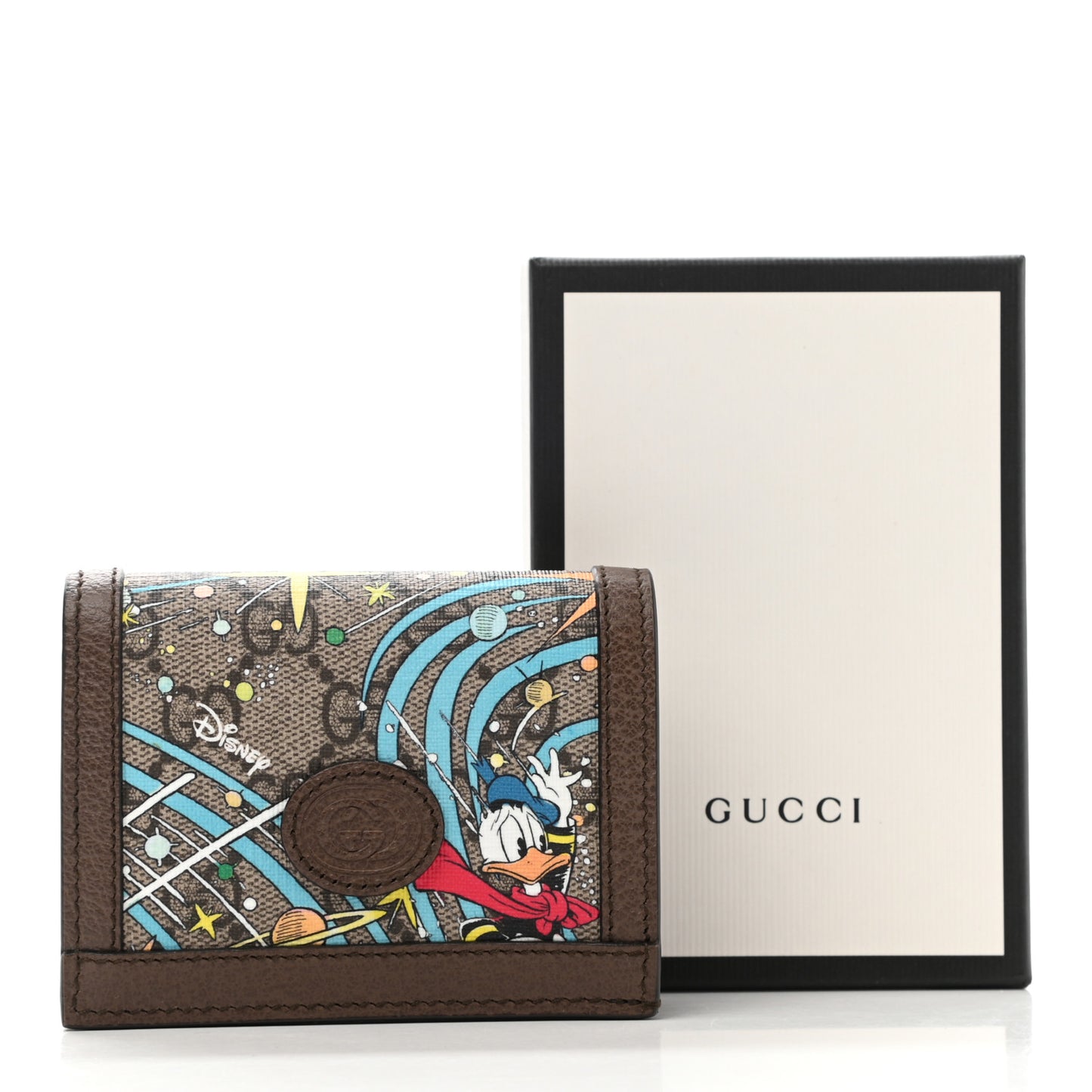 X DISNEY GG Supreme Monogram Donald Duck Interlocking G Card Case Beige Multicolor New Acero