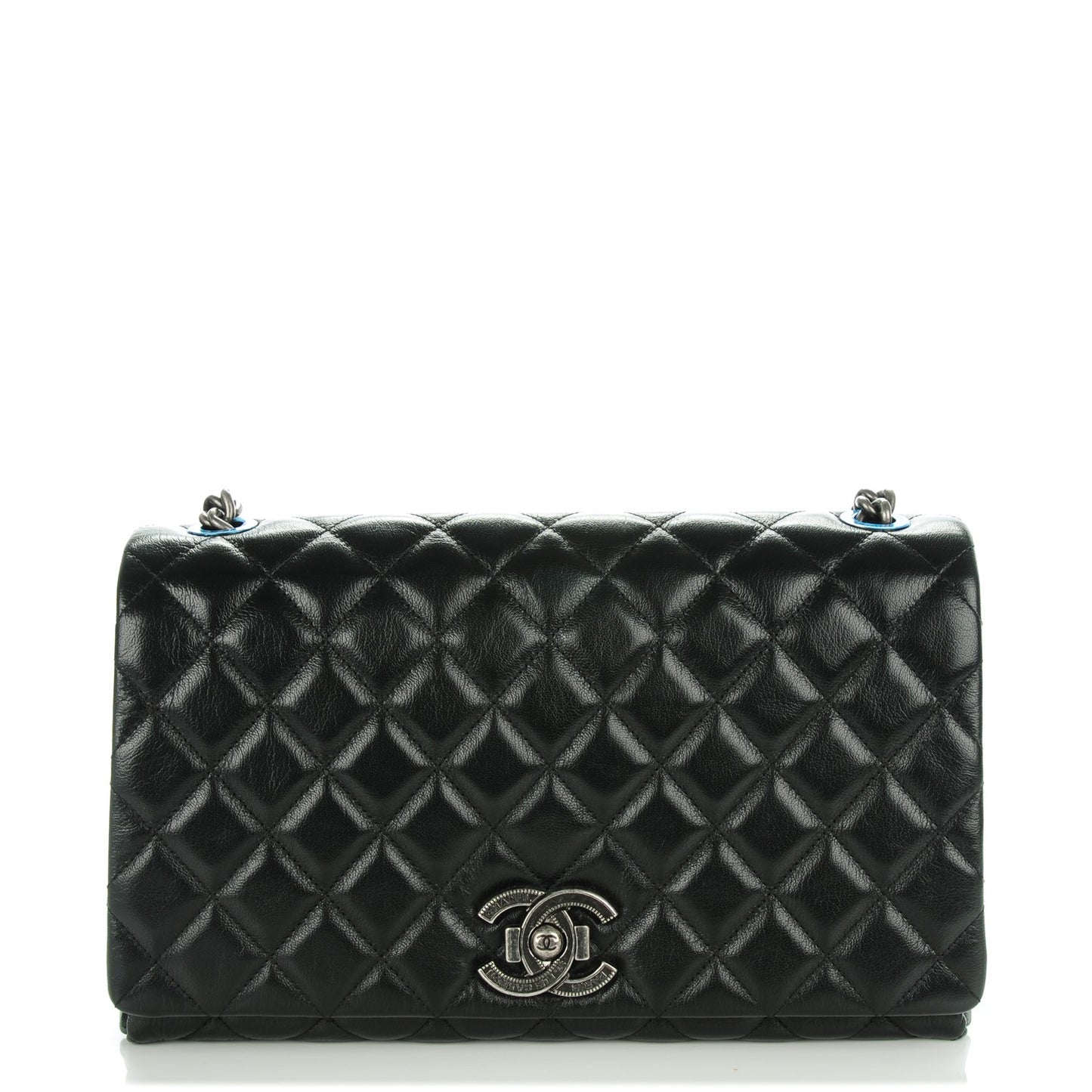Metallic Goatskin Quilted Large City Rock Flap Black