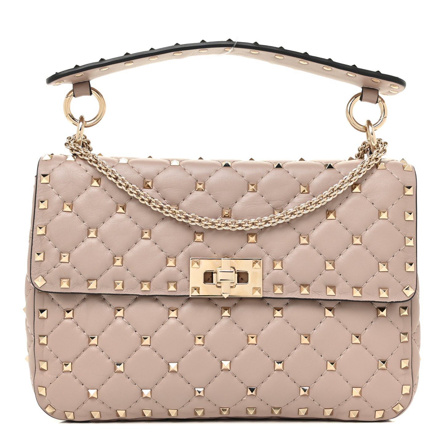 Lambskin Medium Rockstud Spike Shoulder Bag Poudre