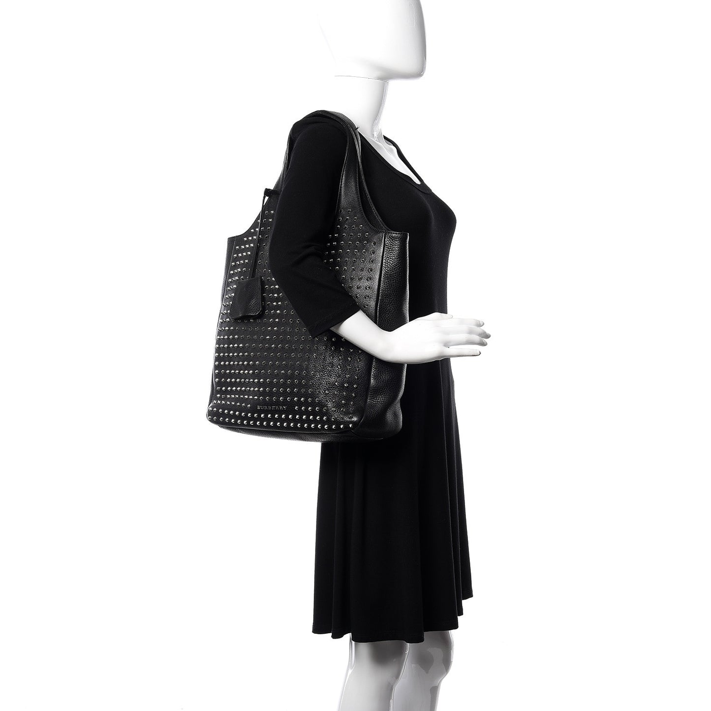 Brit Studded Calfskin Shopper Medium Black