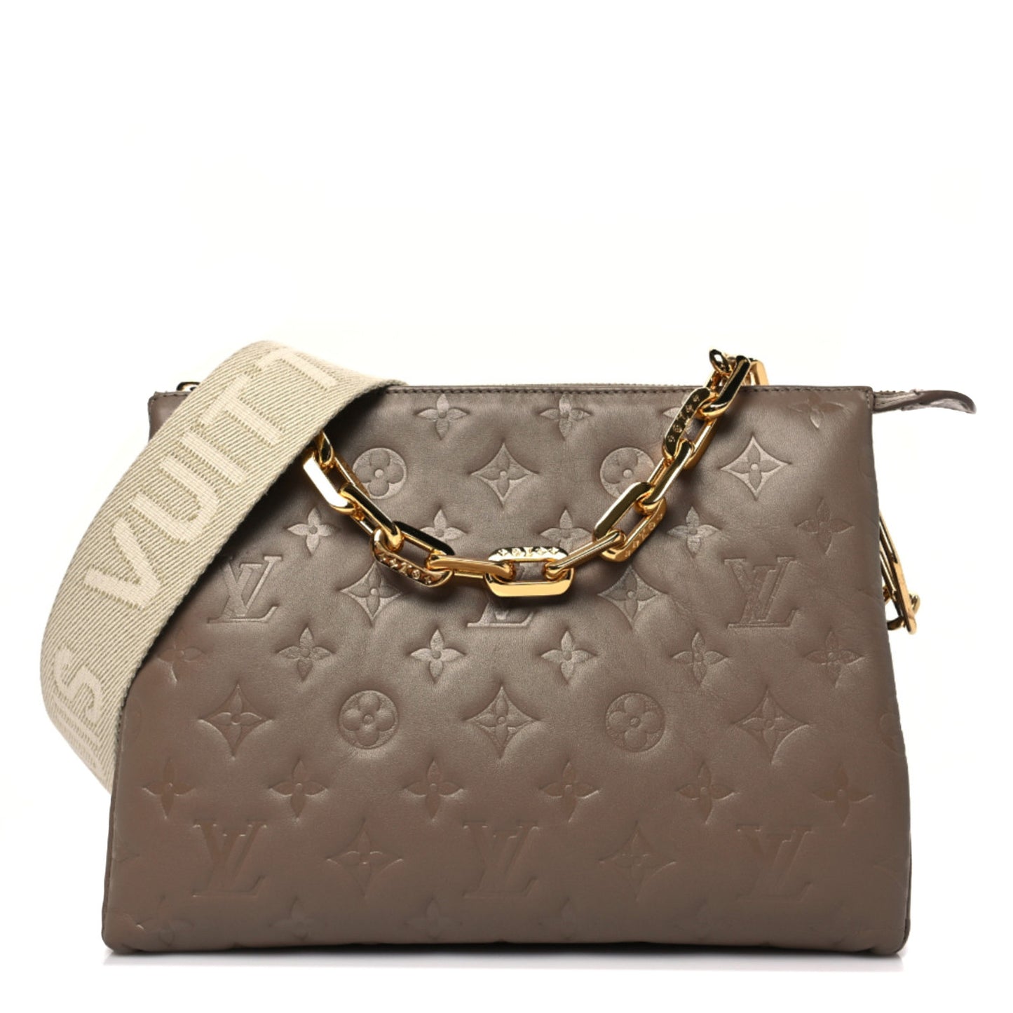 Lambskin Embossed Monogram Coussin PM Taupe